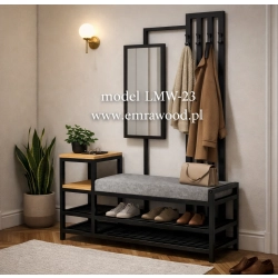 Ławka Do Przedpokoju Z Wieszakiem I Lustrem Metalowa Siedzisko Tapicerowane Stal LMW-23